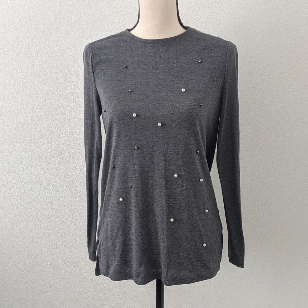 embellished beaded long sleeve shirt sz s/m